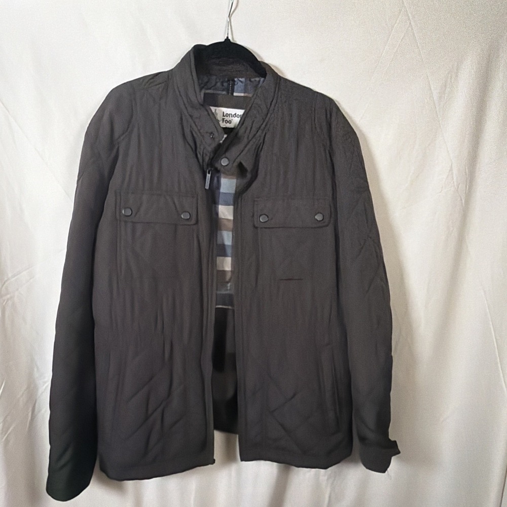 London Fog Quilted Jacket Womens XL Brown Snap Zip Field Coat